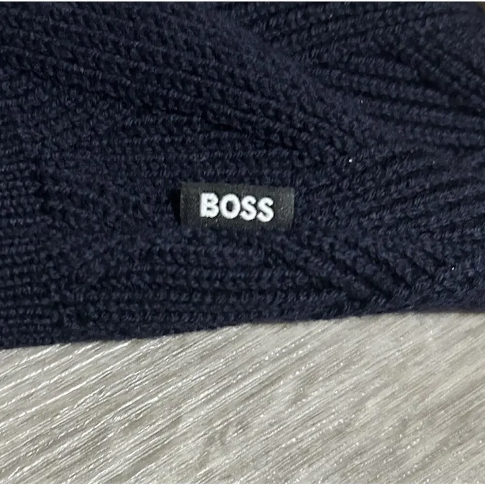 BOSS Hugo Boss Men’s 100% Virgin Wool Textured Crew Neck Sweater Navy L NWT